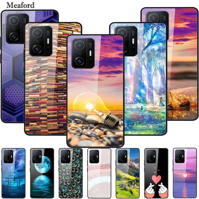 Чехол Для Xiaomi 11T Pro Стекло Жесткий Закаленное Стекло ПК Чехол Для Телефона Для Xiaomi Mi 11T 11 T Pro Ударопрочный Пейзаж Милый Capa Coque