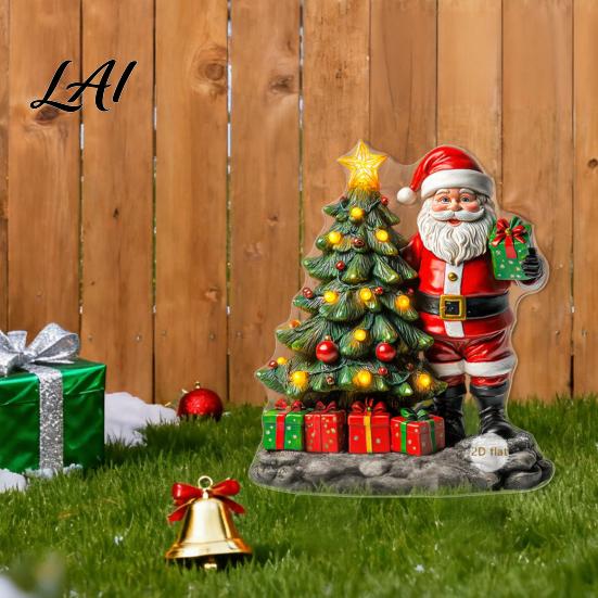 Festive Lawn Inserts for Christmas Santa Claus Garden Stake Acrylic Snowman Yard Sign 2D Weatherproof Signs Flat Snowy Cottage Ornament Pathway