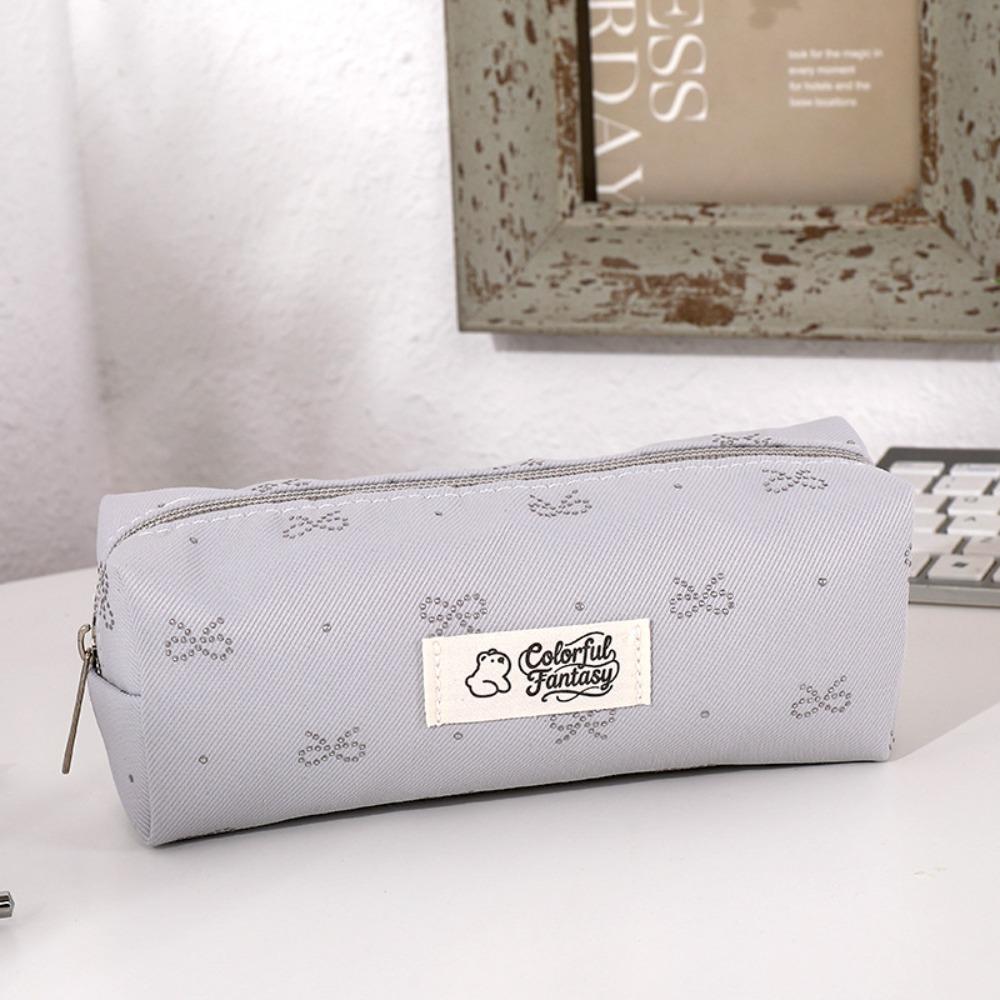 Pastel Color Pen Bag Bow Embroidery Pencil Pouch Durable Pencil Case  Students
