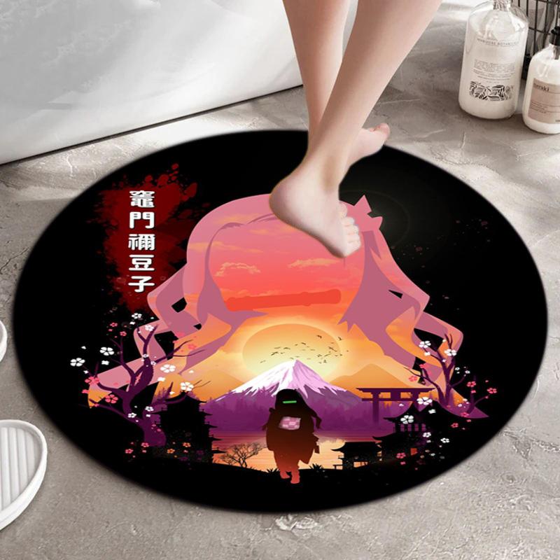 Classic Japanese-style cartoon Demon Slayer round rug, home soft decorative anti-slip yoga mat and chair mat, outdoor floor mat carpet K17
