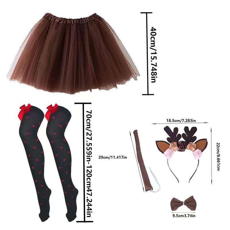 PESENAR Reindeer Costume Adult Tutu Skirt with Reindeer Headband Temporary Tattoos Socks Deer Cosplay Costume Christmas Fancy