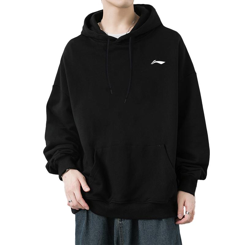 Li Ning Logo Printed Pullover Hoodie Fleece Jogger Sweatpants Set Men Activewear YWDT409-1+AKLSC99-1