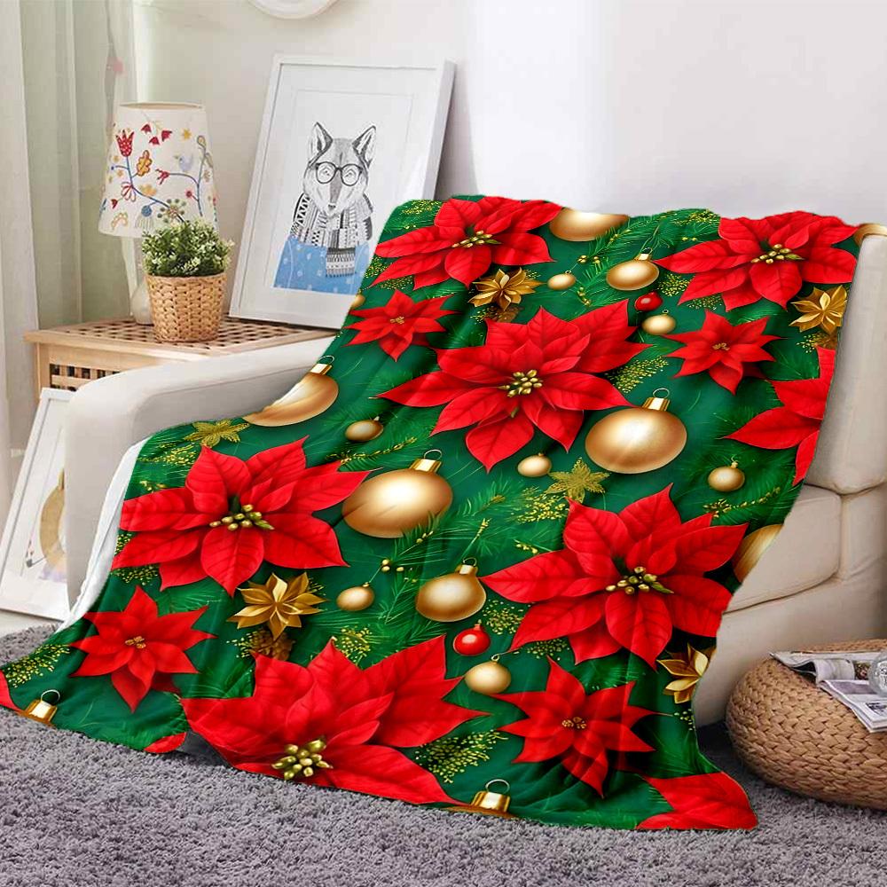 1pc Christmas Poinsettia Blanket Warm, Cozy, And Soft, Suitable for Sofas, Beds, Cars, And Office Use.Perfect for Camping And Travel, Making It a Grea