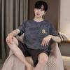 Letter Cotton Homewear for Men Summer Nightwear Shorts Short Sleeping Top Home Clothing Young Boy O Neck Pjs Loungewear Dropship