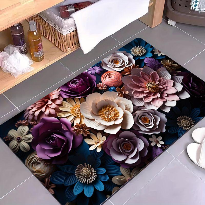 3d Pattern Flower Bath Mat Anti-skid Super Absorbent Kitchen Bathroom Rug Diatom Mud Foot Pad Home Room Decor Entrance Carpets