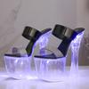 Women's Block High Heel Nightclub Shoes Luminous Slippers Shoes Catwalk Pole Dancing Shoes Crystal Soles LFD-10367-A4