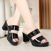 Summer Elegant Women High Heeled Slippers  New Thick Heel Shoes Simple Fashion Waterproof Platform Soft Leather Sandals