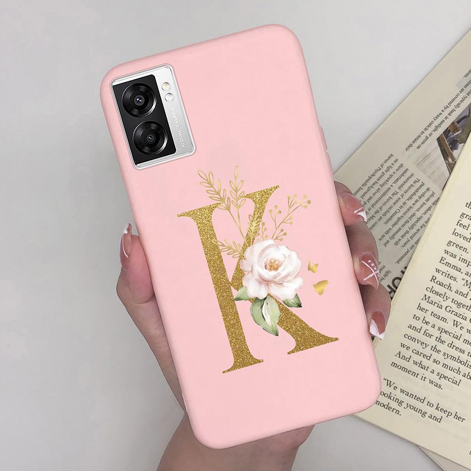 For OPPO A57 4G CPH2387 Cover Flower Letters Soft Silicone Case For OPPO A77 5G Shockproof Shell For Realme V23 5G Fundas Bumper
