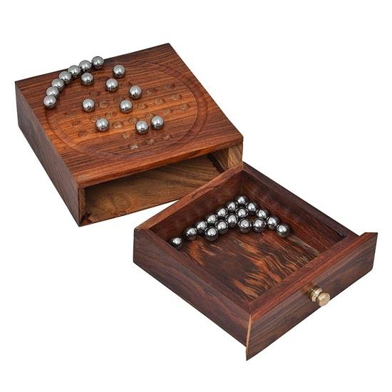 Настольная игра Солитер Металлические шарики Бусины с ящиком для хранения Пасьянс Деревянная китайская игра