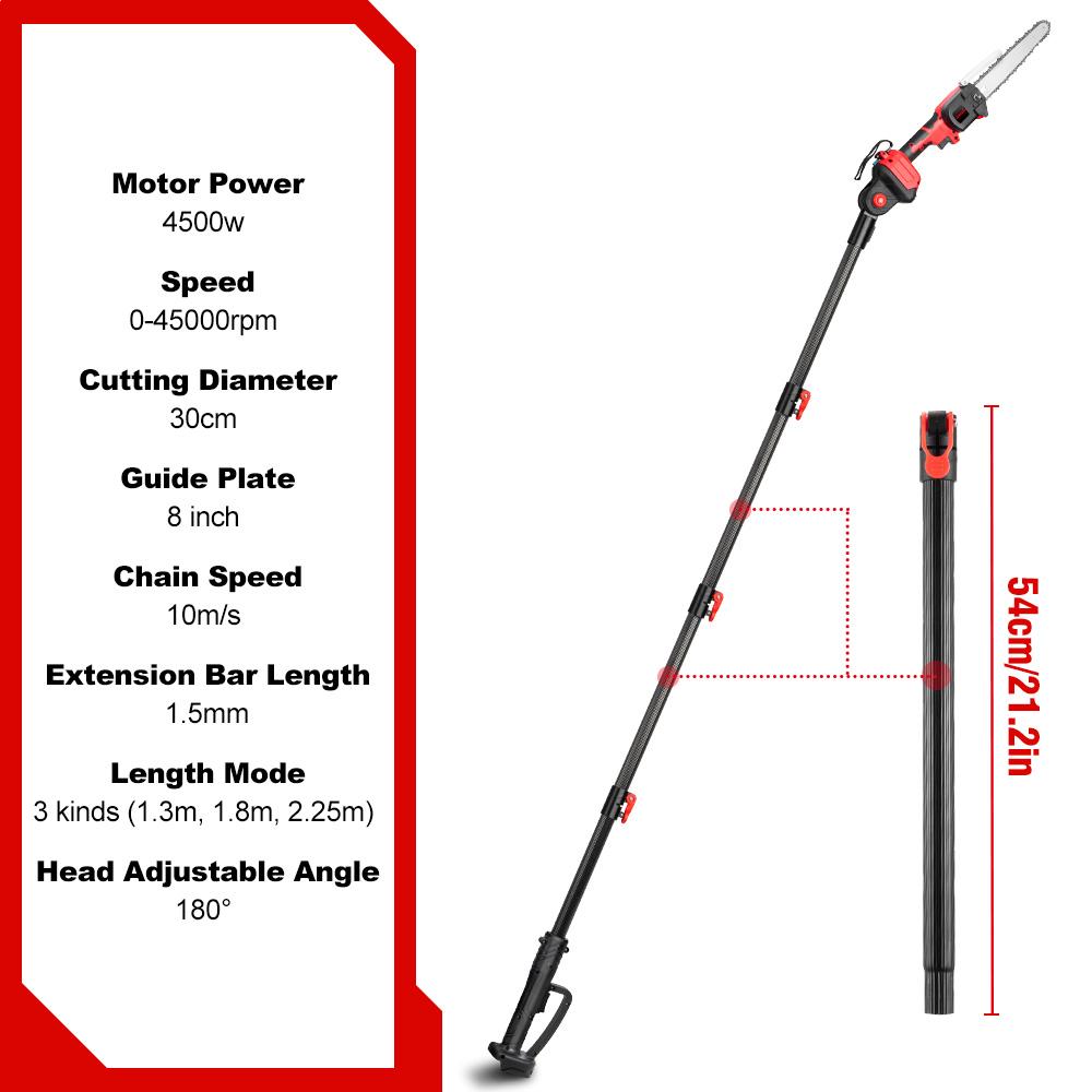ONEVAN 4500 Вт, 2,25 м, бесщеточная пила с высокой веткой, телескопическая рейка, электрическая пила, беспроводной садовый инструмент для обрезки веток для батареи Makita 18 В