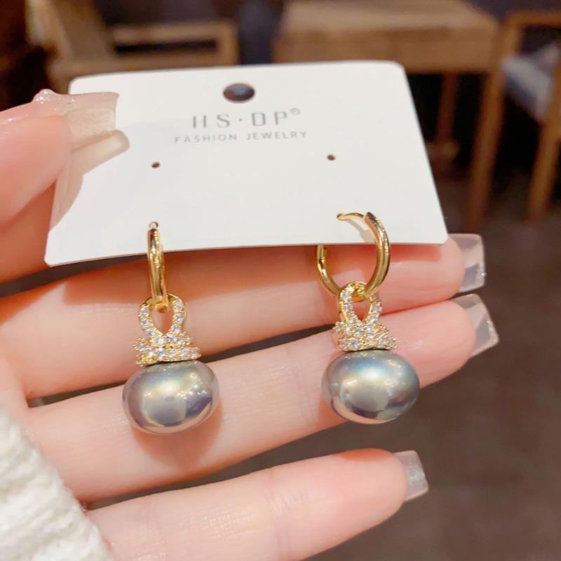 New Fashion Round Pearl Dangle Earrings for Women Wedding Jewelry Gift Temperament Cubic Zirconia Eardrop