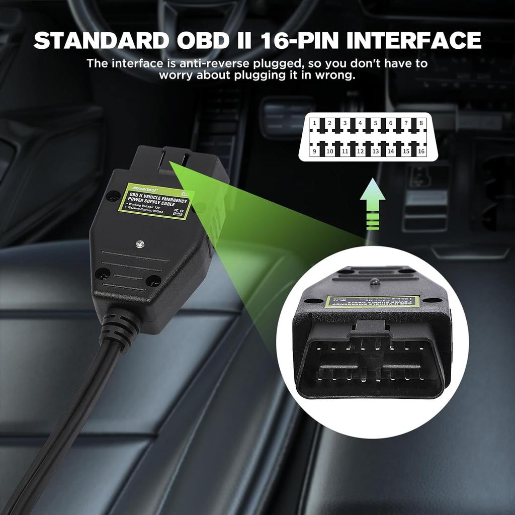 Кабель аварийного питания ЭБУ автомобиля E60 OBD II, 12 В, для сохранения памяти автомобиля, с 2 зажимами типа "крокодил" и батарейным отсеком
