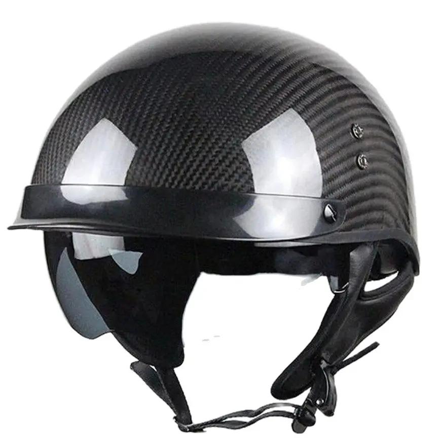 Винтажный 3/4 Открытый Мотошлем Углеволокно Ретро Скутер Casco Moto Capacete 1 шт.