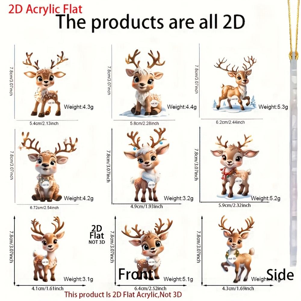 Cute Elk Baby with Christmas Lights Acrylic 2D Flat Pendant Christmas Tree Decoration Pendant Car Rearview Mirror Pendant Holiday Decoration Pendant