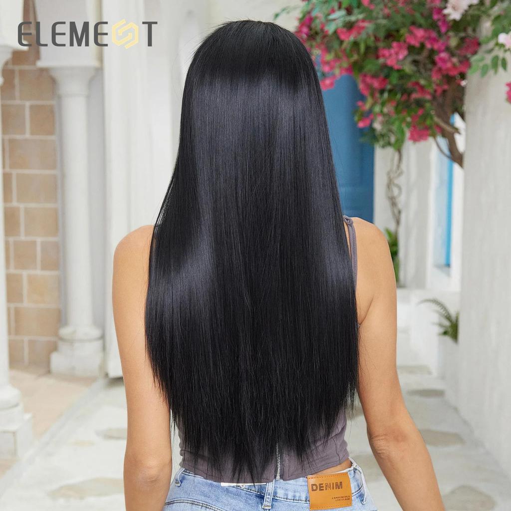 Elegant Synthetic Headband Wig Long Wavy Curly Black Straight Wigs with Headbands for Women and Girls Heat Resistant