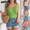 Summer Solid Color V-neck Cutout Leaf Sleeveless Knitted Sweater Vacation Vest Women's Wear