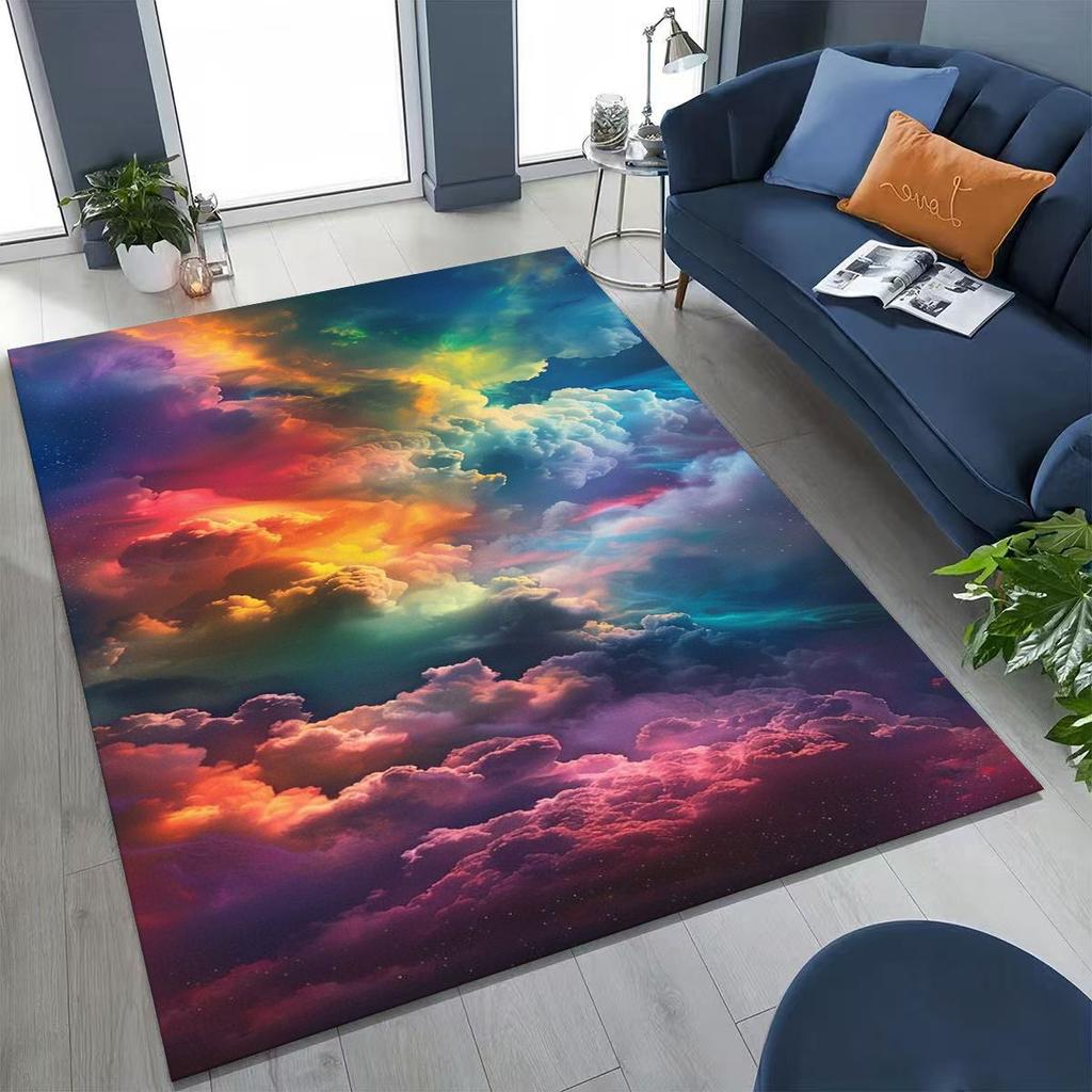 Colorful Rainbow Clouds Dream Sky Cartoon Rug for Bedroom Living Room Sofa Home Doormat Decor, Large Kid Play Non-slip Floor Mat