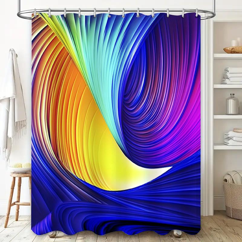 Modern Colorful Waves Print Shower Curtain Decor for Bathroom Customizable Size Available