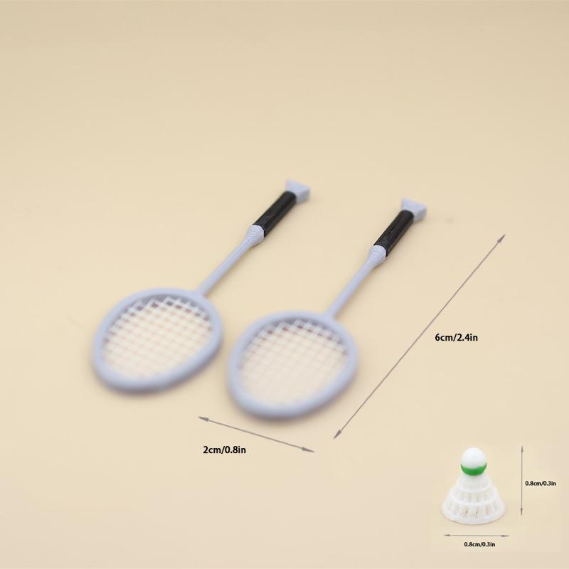 1/12 Scale Badminton Racket Mini Set for Dollhouse, Miniature Sports Scene Decorative Pretend Play Toys