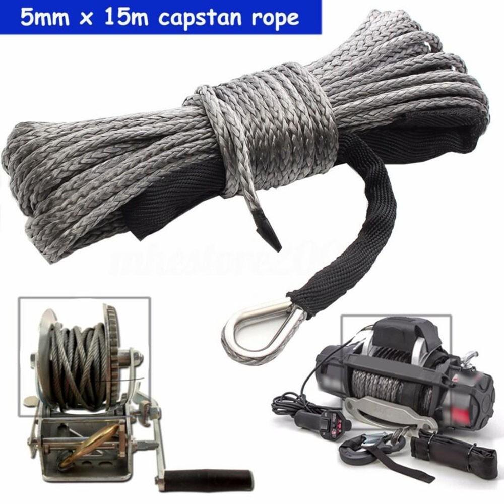 Synthetic Winch Rope Line Cable Tow Cord With Sheath Gray Light weight