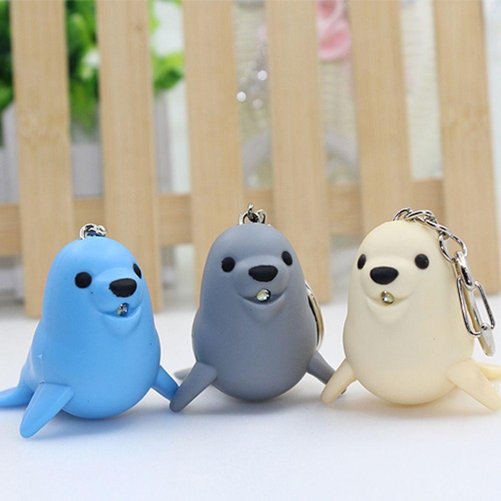 Cute Sea Lion Shape Vocal Key Ring Luminous Key Chain LED Light