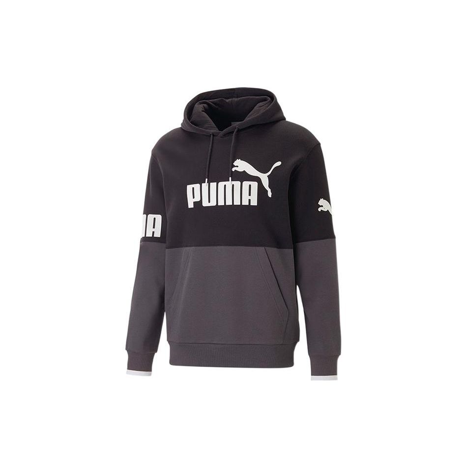 Puma Color Block Logo Print Hooded Sweatshirt Men Sweatshirt Black Gray 676667-01