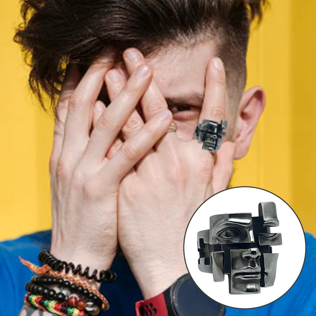 Многогранные кольца-маски в стиле ретро, прочные кольца из цинкового сплава, ювелирные изделия, идеально подходящие для молодых законодателей моды и любителей искусства