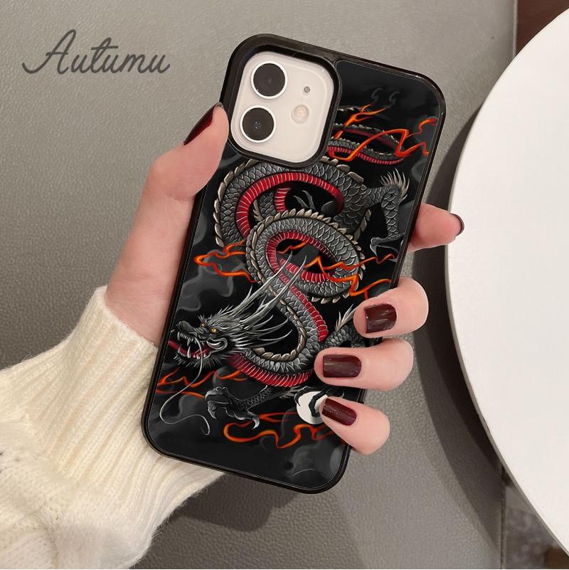 Мягкий чехол для телефона с татуировкой дракона для iPhone 11 12 13 14 Pro Max mini X XR XS SE 2020 6S 7 8 Plus Samsung Galaxy S21 S22