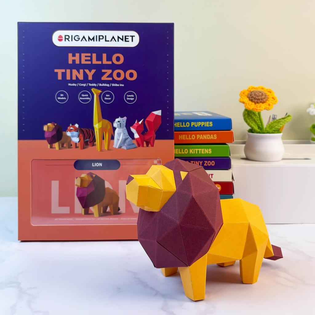 ORIGAMIPLANET Львиный Оригами Бумажное Творчество 3D Бумажная Скульптура для Дома Креативное Ручное Изготовление Бумаги Уникальная Поделка Животное DIY Модель Бумажное Творчество Подарок для Подростков Взрослых