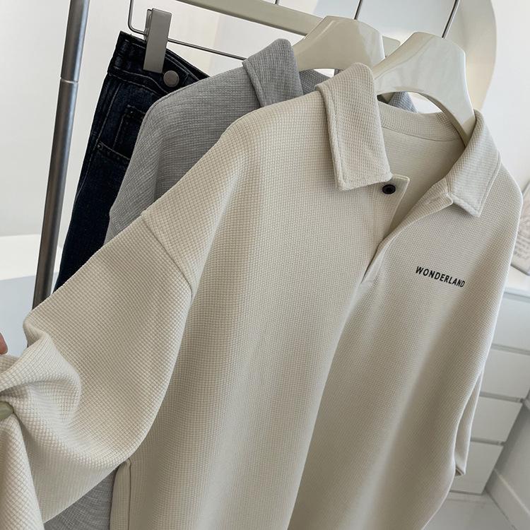 Ретро Свободный Крой Толстовка Поло с Длинным Рукавом - Стиль Французского Инфлюенсера