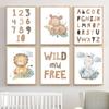 Giraffe Rhino Lion Alphabet Number Tropical Leaves Wall Art Canvas Painting Posters And Prints Wall Pictures For Kids Room Decor