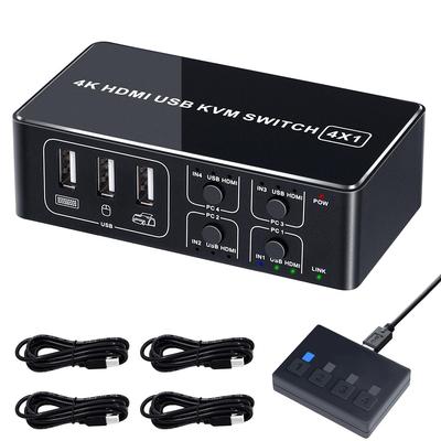Переключатель KVM ELEVIEW 4K HDMI USB-переключатель 4 порта 4 Share Простое подключение Драйвер не требуется Ручной переключатель USB-кабель в комплекте (для ПК) 4K@60Гц HDMI2.0