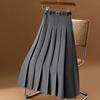 Gray Solid Folds Office Lady Casual High Waist A-line Loose Women's Skirt Mid-Calf Long Skirts for Women Clothing Fashion Including Waist Belt