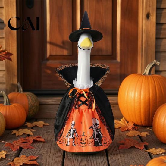 Festive Garden Statue Clothes 1 Set Christmas Porch Goose Outfit, Dress with Hat, Winter Decor Accessories Fall Holiday Costume for 23 Inch
