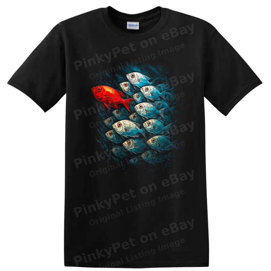 Colorful Fish Design T Shirt Stylish Unique Expression Swim Against Flow Tee