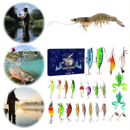 2024 Christmas Advent Calendar Fish Tackle Set 24 Days Countdown Fishing Lure Daily Fishing Gear with Baits Hooks Accessories