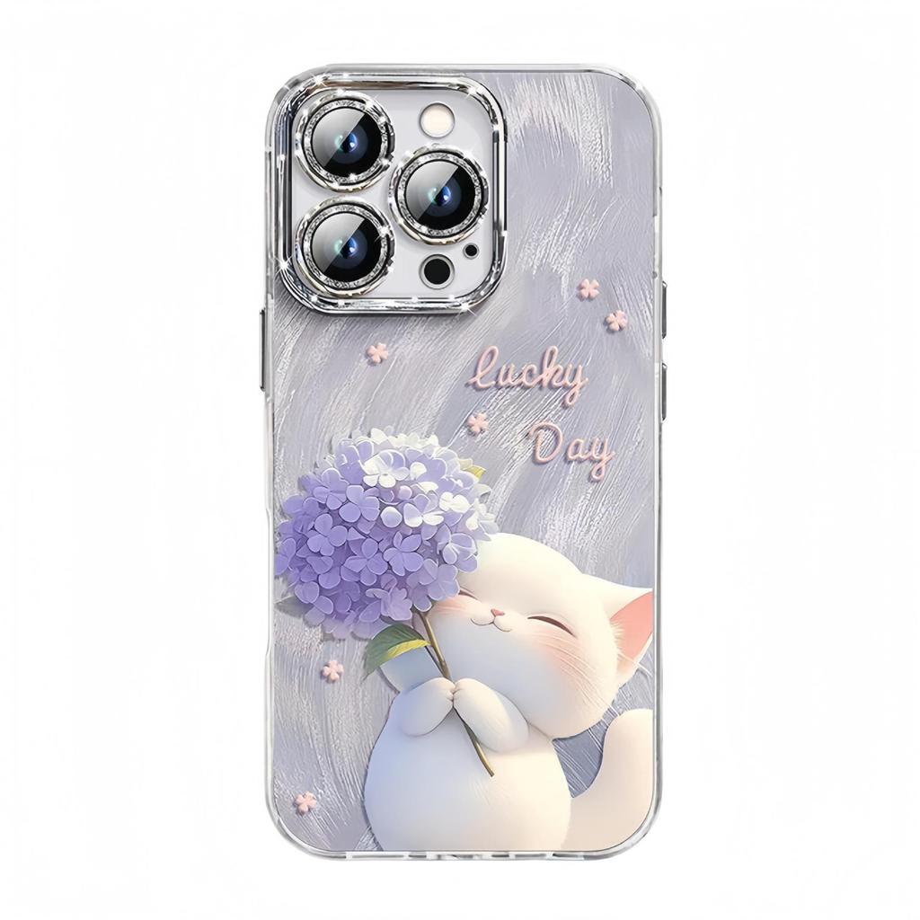 Креативный милый чехол с котенком 14pro с защитой экрана для iPhone 16 Pro Max (Модель 2025 г.)