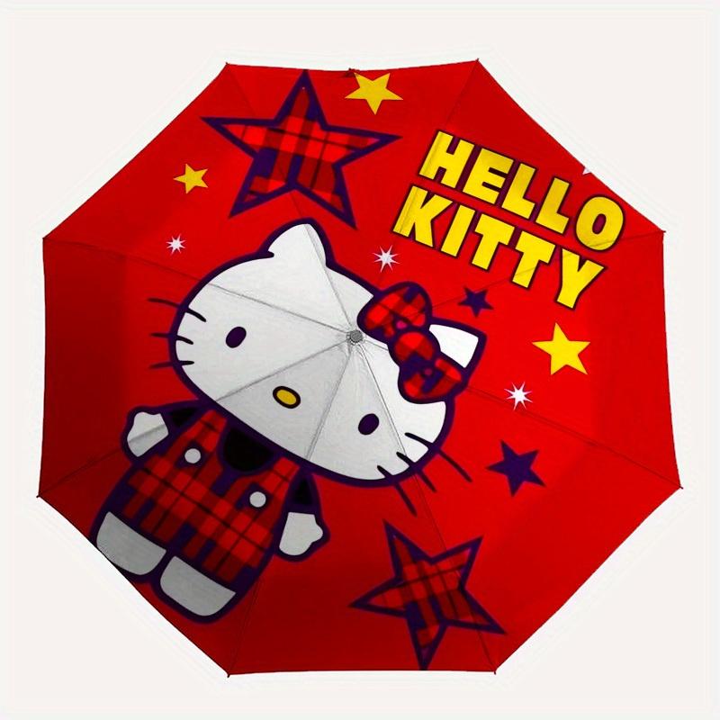 1pc Hello Kitty Plaid Stars Umbrella with Plastic Handle,Suitable for All Seasons Home Travel Outdoor UmbrellaSanlio378
