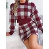 Women's Autumn and Winter Casual Clash of Colours Plaid Long Sleeve Cordless Sweater Wrap Hip Half-body Skirt Set
