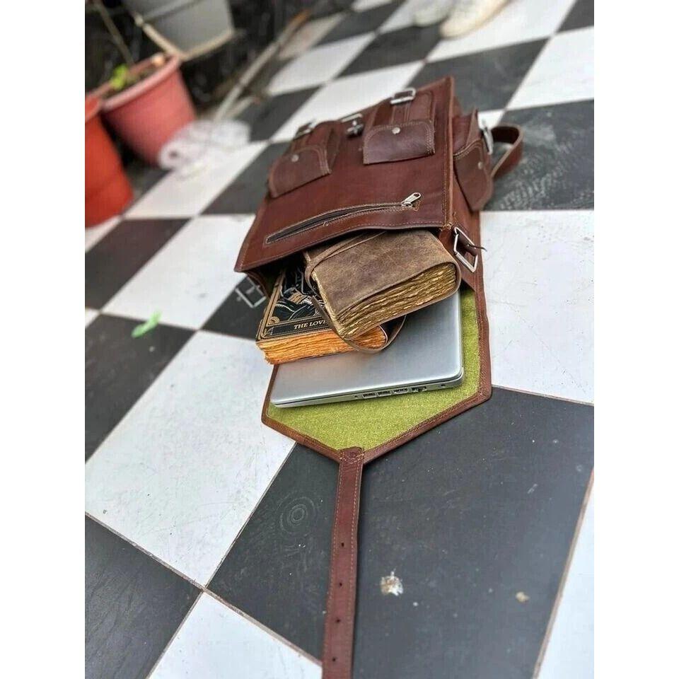 Рюкзак Кожа Натуральная Винтажный Рюкзак для Ноутбука Мессенджер Мужской Новая Дорожная Сумка