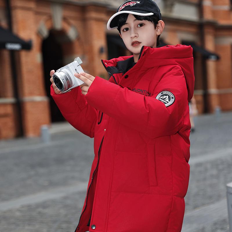 Зимняя детская куртка-пуховик средней длины из белого утиного пуха, новая модель, с капюшоном для мальчиков и девочек