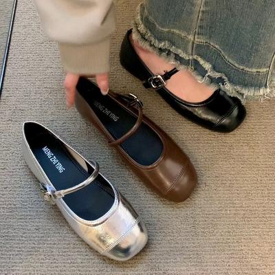 Туфли Мэри Джейн с неглубокой пряжкой, одинарные туфли, женские летние новые, квадратный носок, плоская подошва, мягкая подошва, удобные туфли Дуду