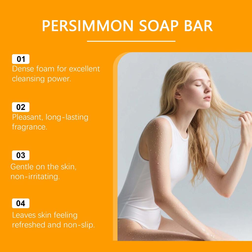 OUHOE Persimmon Essence Fresh Bath Soap Gentle Cleansing Nourishing Moisturizing Fragrance Daily Care Bath Soap 100g