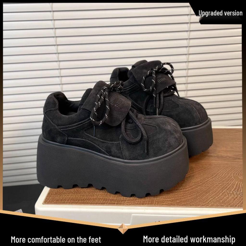 Women's Suede Platform Sneakers with Letter Turn-Down Collar - Thick-Soled, Height-Boosting, Slimming, and Leg-Lengthening.