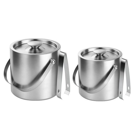 Stainless Steel Ice Bucket with Lid And Tongs 2/3L Large Capacity Double Wall Insulated Ice Bucket for Parties Wine Champagne Cocktails Home Bar