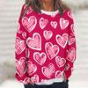 Women's Fashionable Long Sleeved Valentine's Day Love Printed Round Neck Hoodie Top