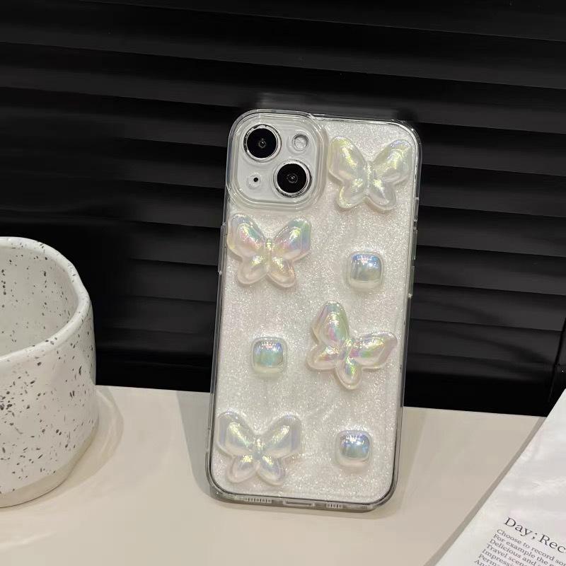 Эпоксидный чехол для мобильного телефона с блестками Для Iphone17Promax Красочная Бабочка Ветер Яблоко 16 Жемчужный 15 Мягкий
