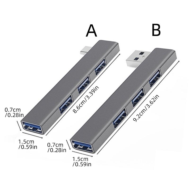 Прямоугольные USB-хабы из алюминиевого сплава, 4 порта USB 3.0 Type C и USB 2.0, Экономия места, Организация рабочего стола, Plug and Play