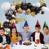 Kit Arche Guirlande Ballons, Noir Or Blanc Agate Ballons en Latex, Kit Arche Ballon Anniversaire aux Feuilles de Palmier Dorées[96]
