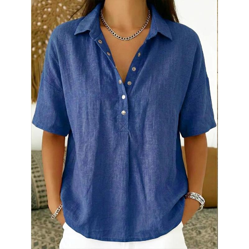 2026 Summer New Women's Loose and Comfortable Turn-down Collar Short-sleeve Solid Color Shirt
